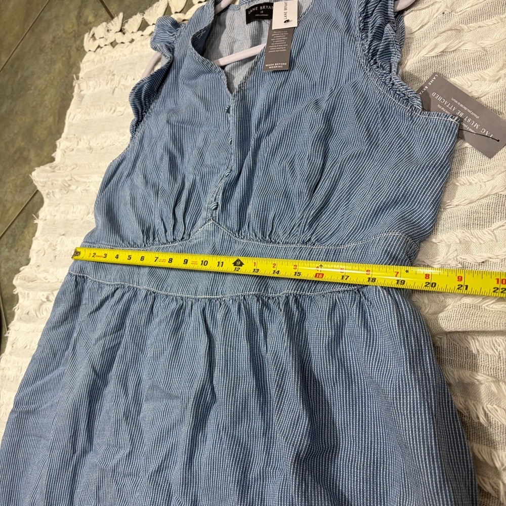 NWT Lane Bryant Dress “Denim” White Stripe Tiered Midi Dress Sz 18 Coastal Boho - Picture 9 of 11
